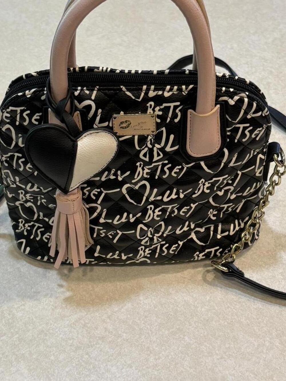 Betsey Johnson Black Quilted Crossbody Bag with Heart Tassel Charm